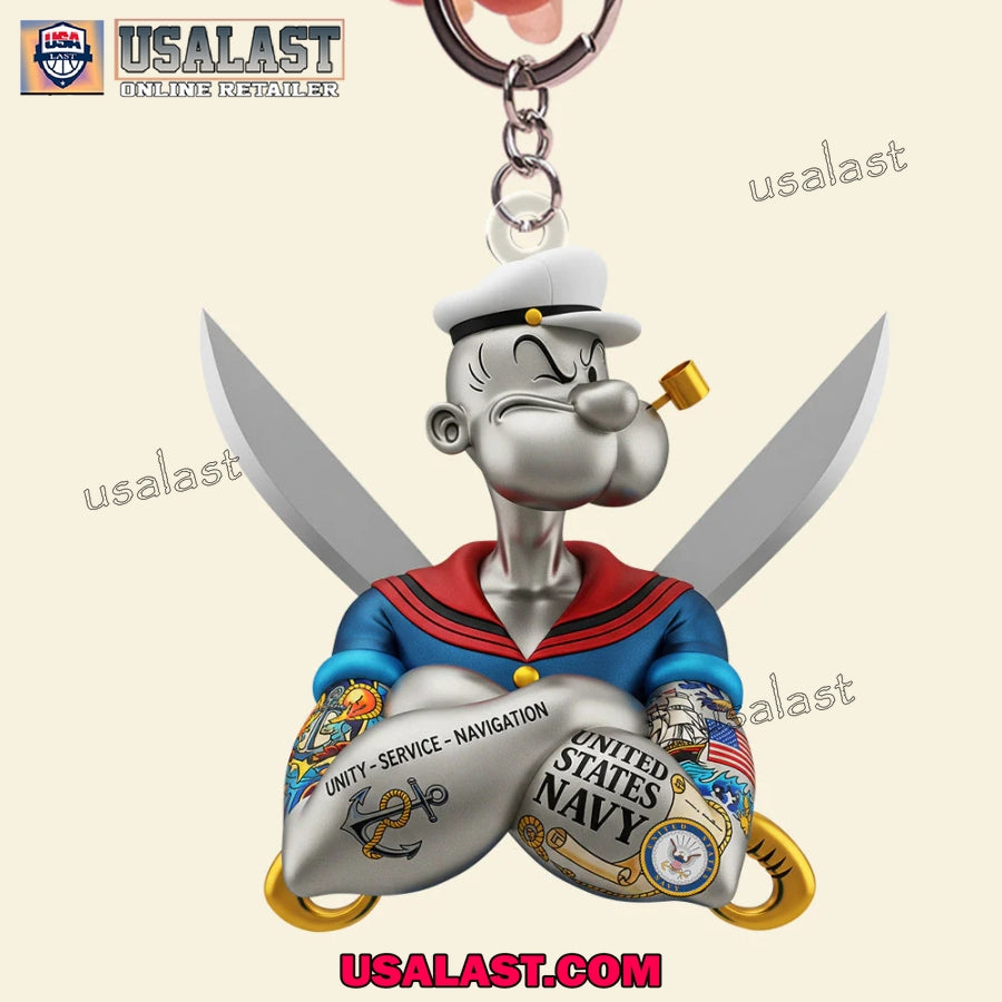 US Navy Popeye The Sailor Custom Name Acrylic Keychain, Hanging Ornament