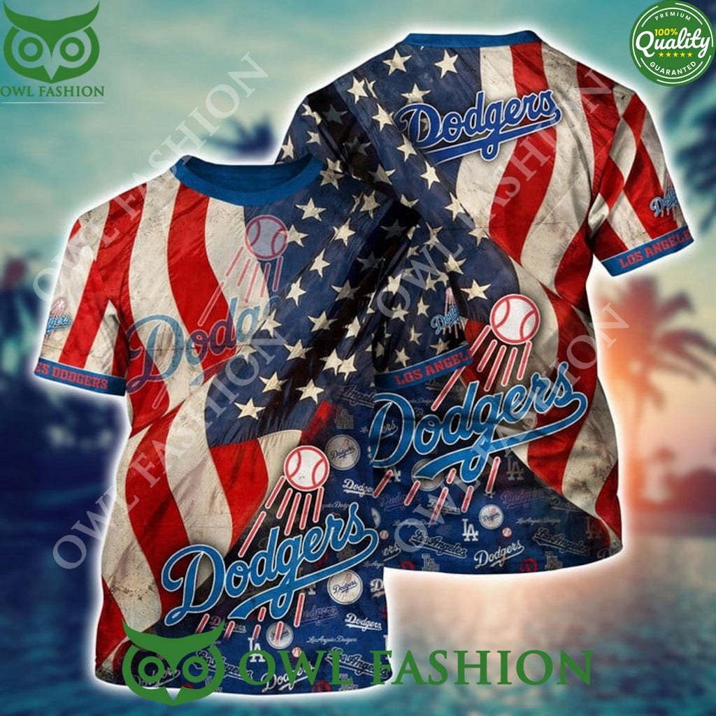 USA Flag In Summer Los Angeles Dodgers MLB Hawaii Shirt Independence Day
