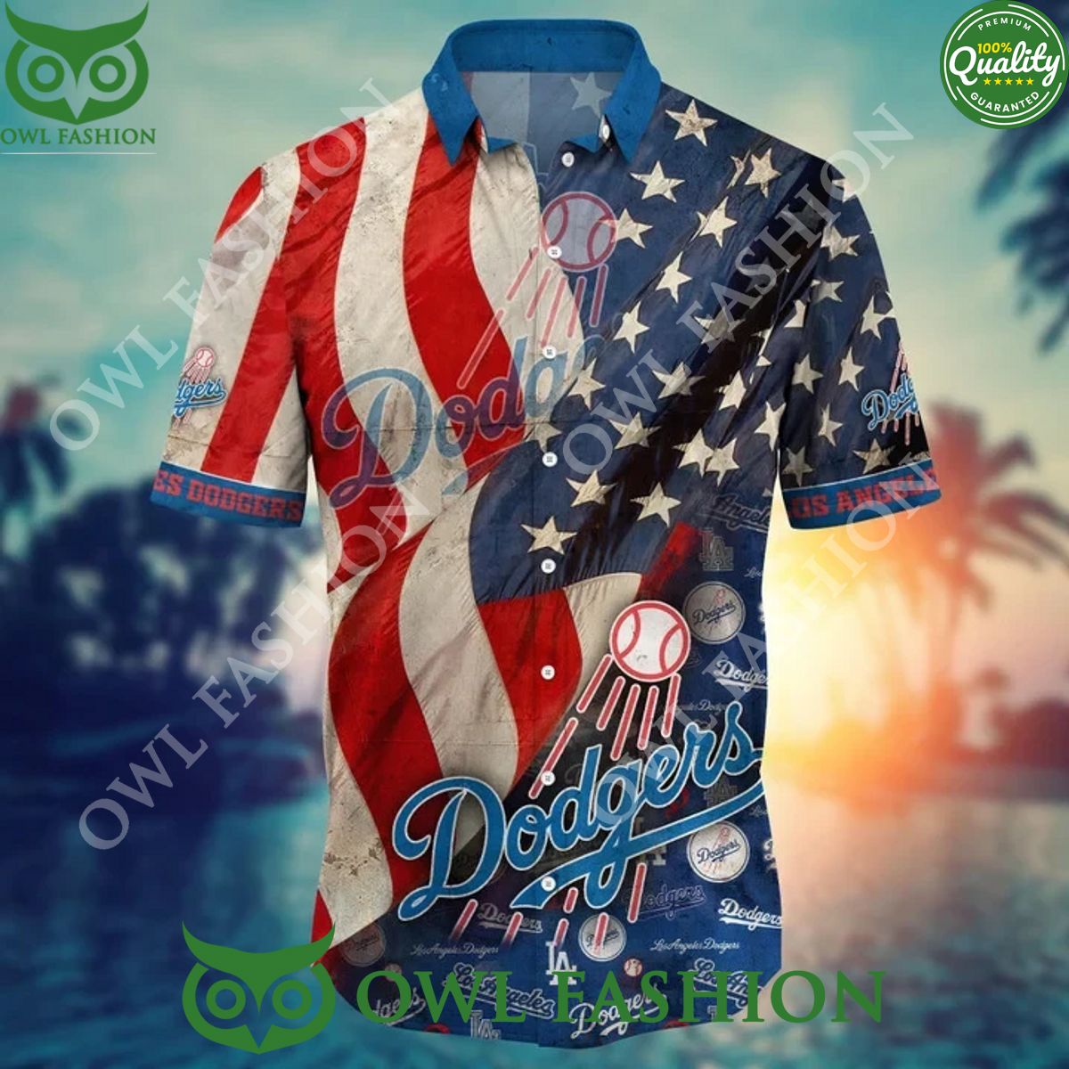 USA Flag In Summer Los Angeles Dodgers MLB Hawaii Shirt Independence Day
