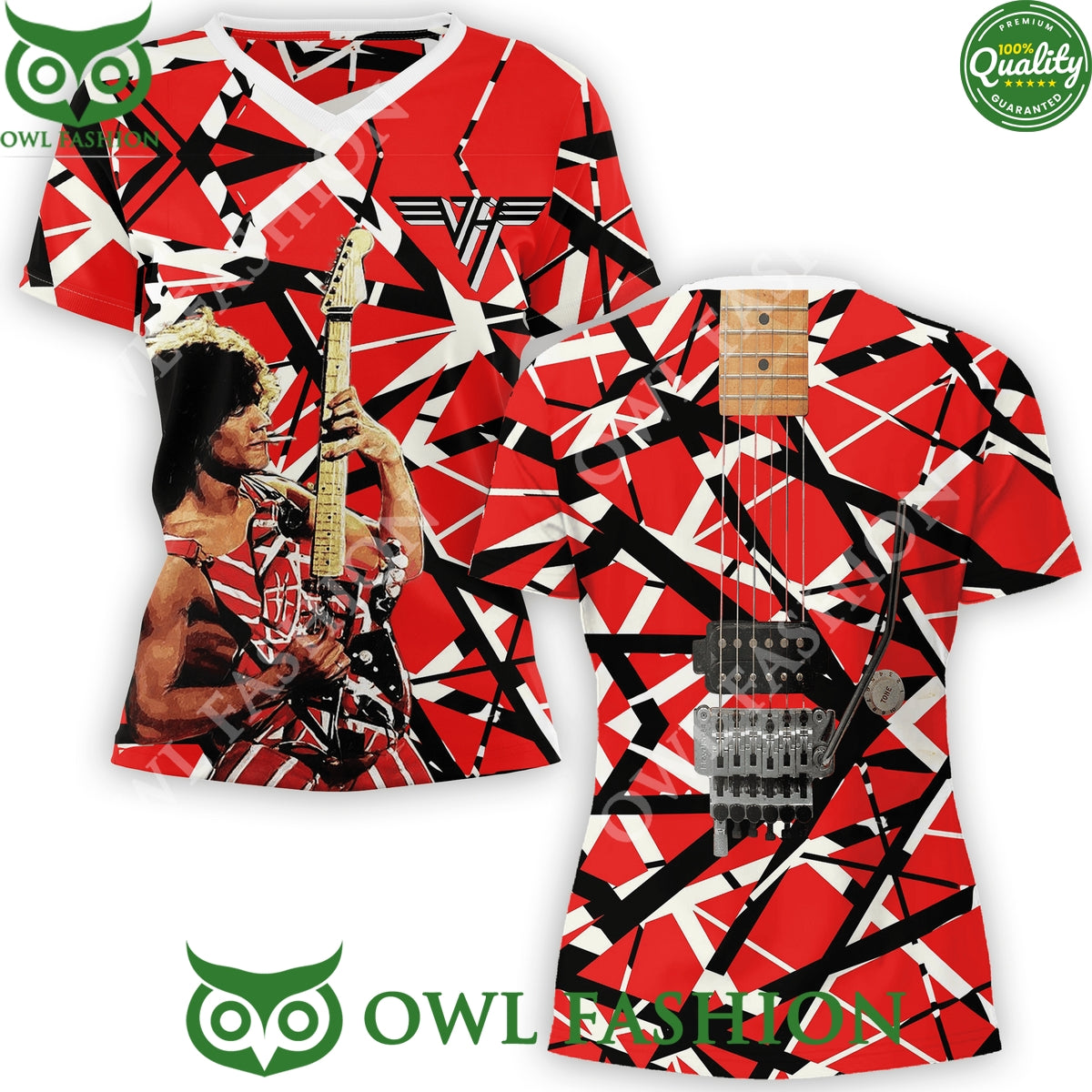 Van Halen Playing Guitar with Logo 3D t Shirt