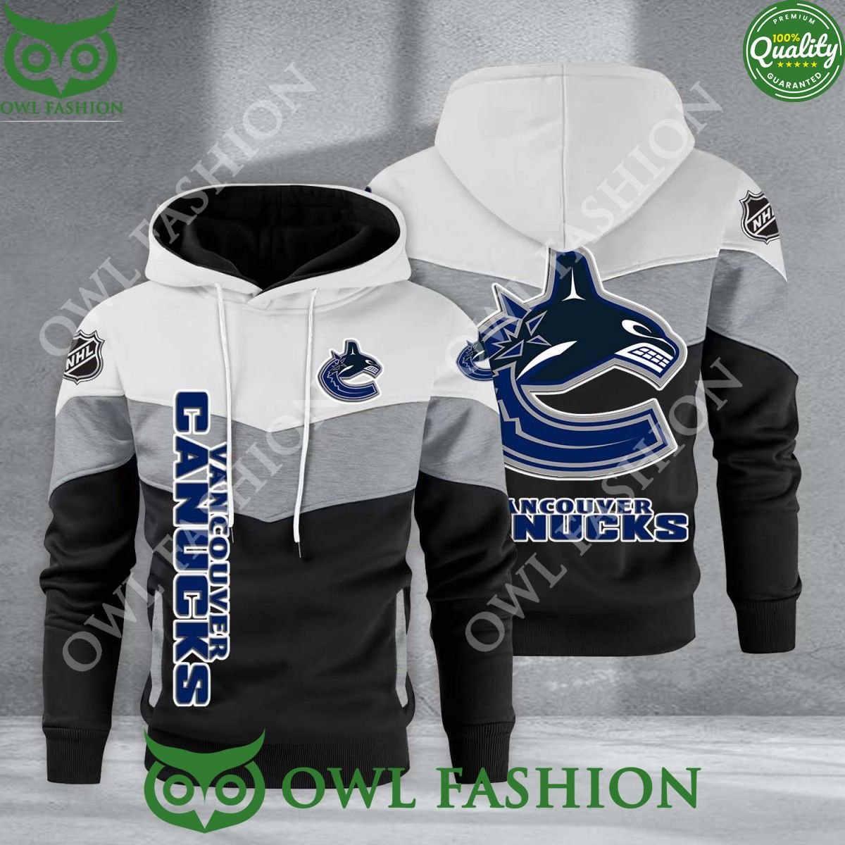 Vancouver Canucks NHL Hockey Black White Printed Hoodie