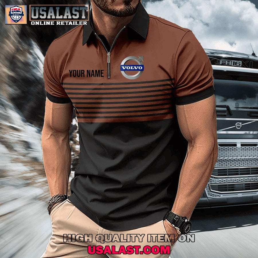 Volvo Custom Name Zipper Men Polo