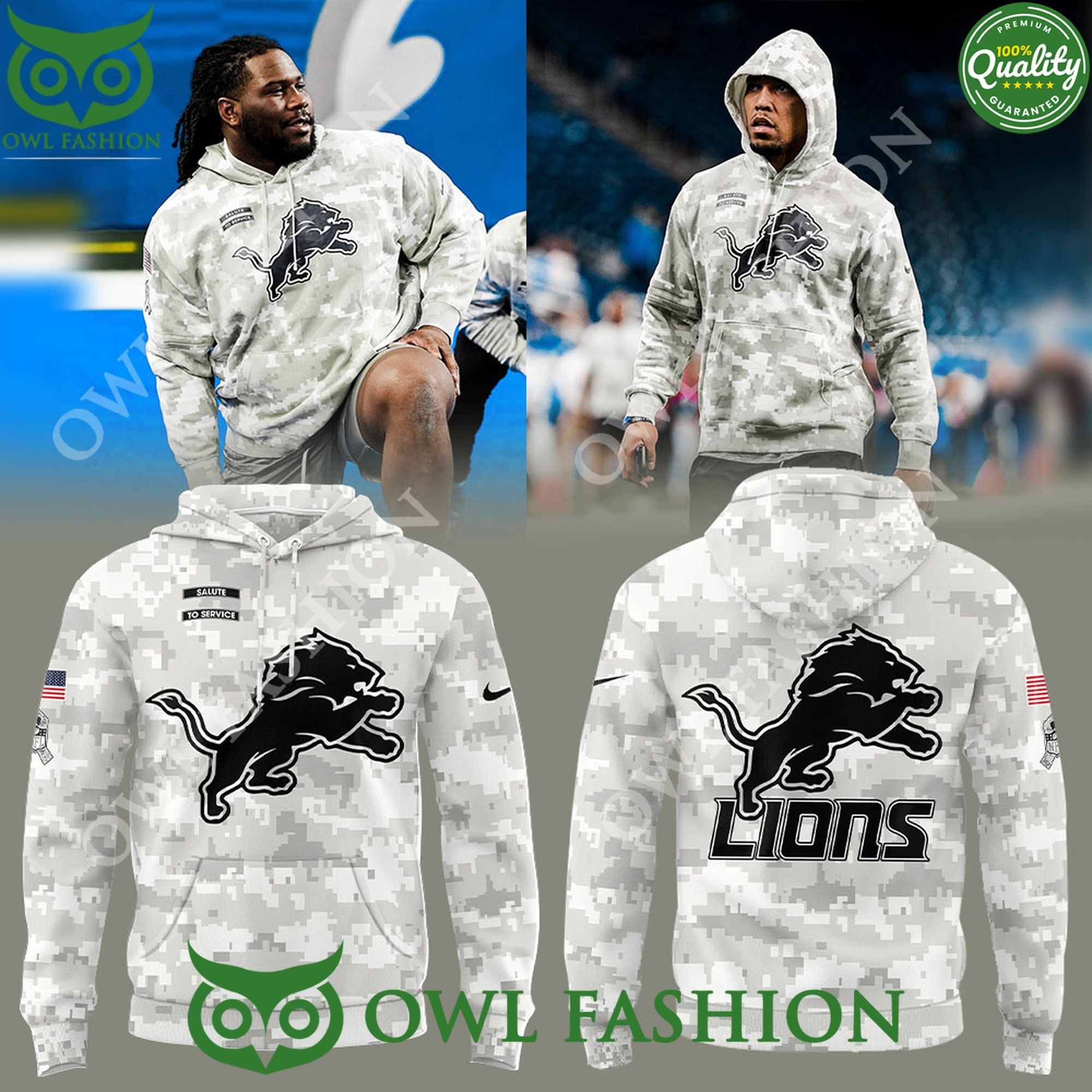 Detroit Lions Salute to Service Veteran White hoodie