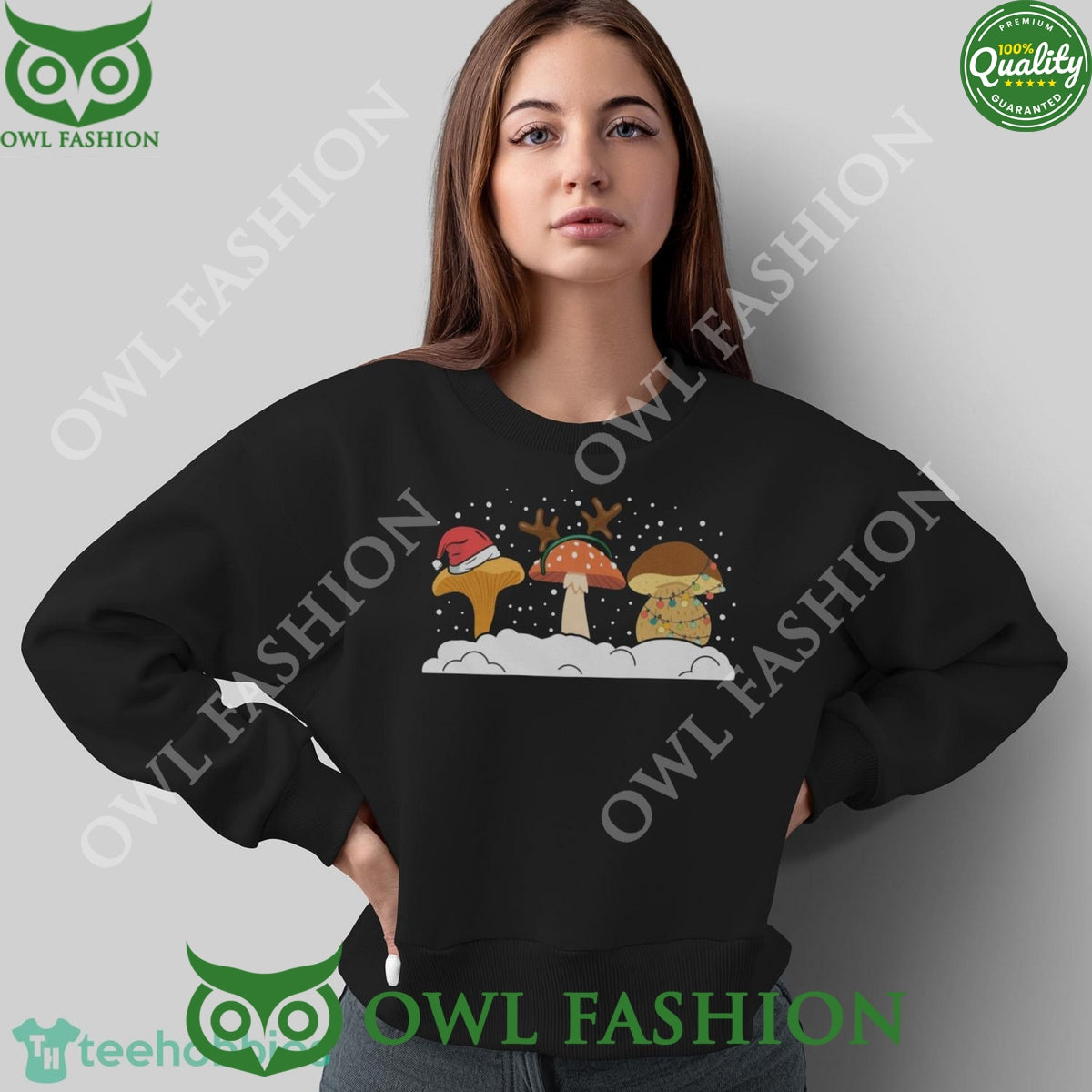 Mushroom Under Snow Celebrating Christmas Black Ugly Sweater