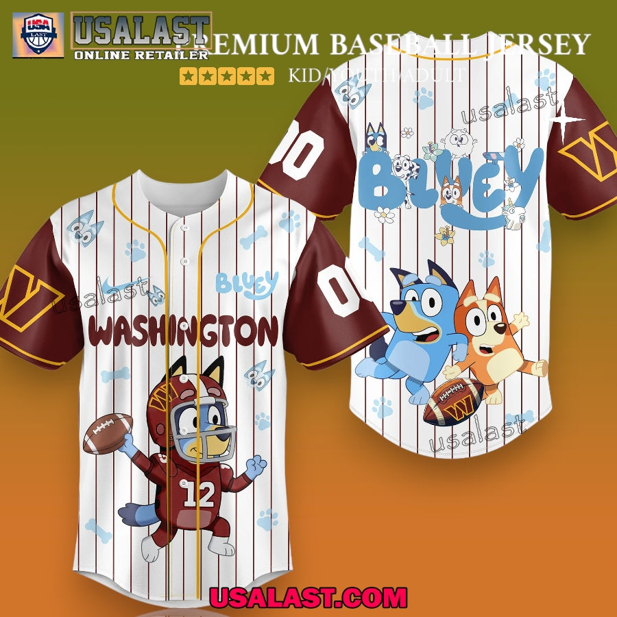 Washington Commanders x Bluey Baseball Jersey For Adults And Kids