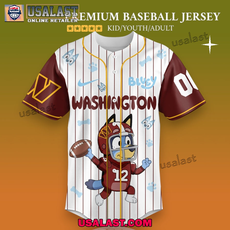 Washington Commanders x Bluey Baseball Jersey For Adults And Kids