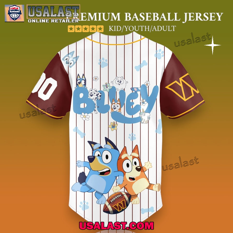 Washington Commanders x Bluey Baseball Jersey For Adults And Kids
