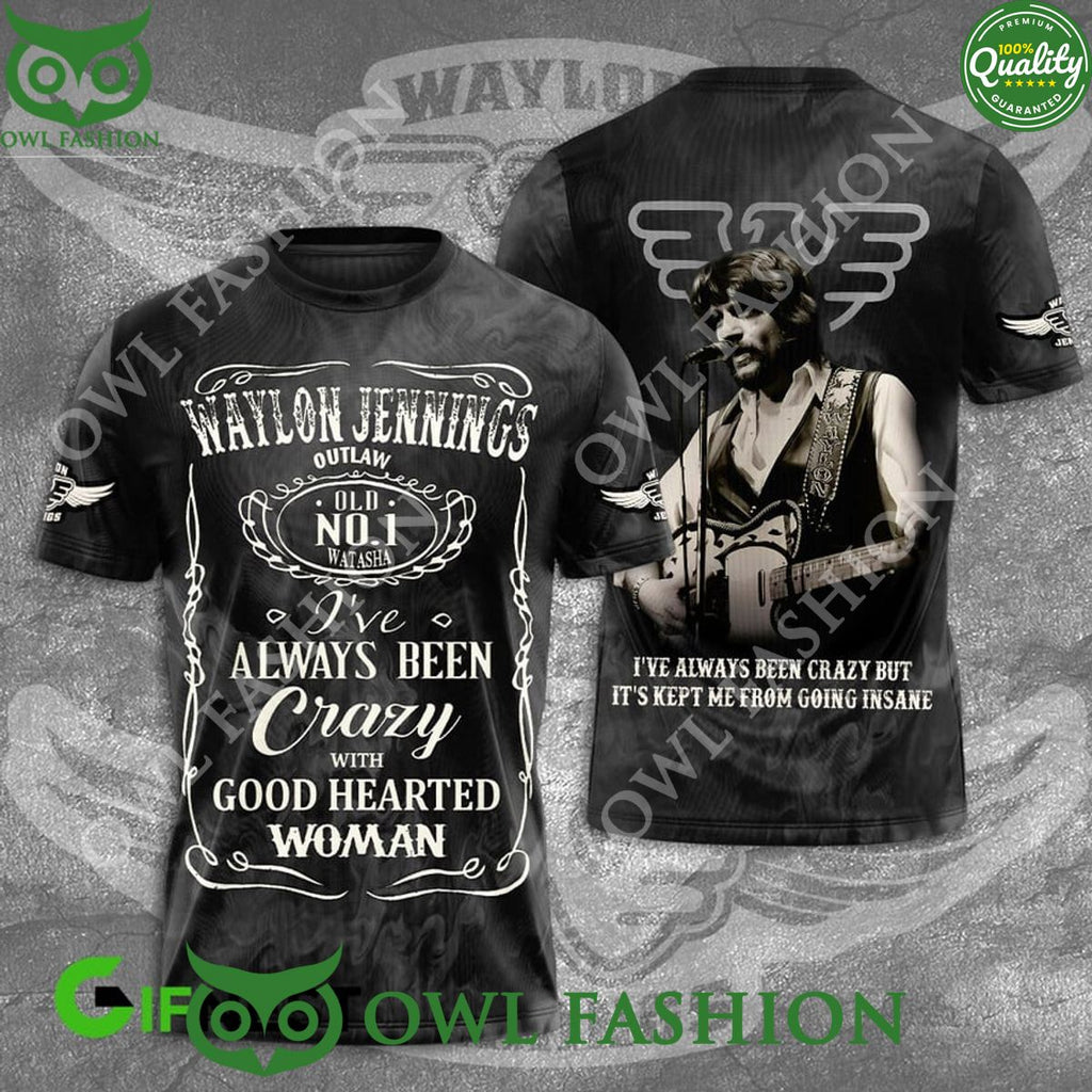 Waylon jennings Outlaw No 1 Crazy Hearted Woman Black on Black t shirt