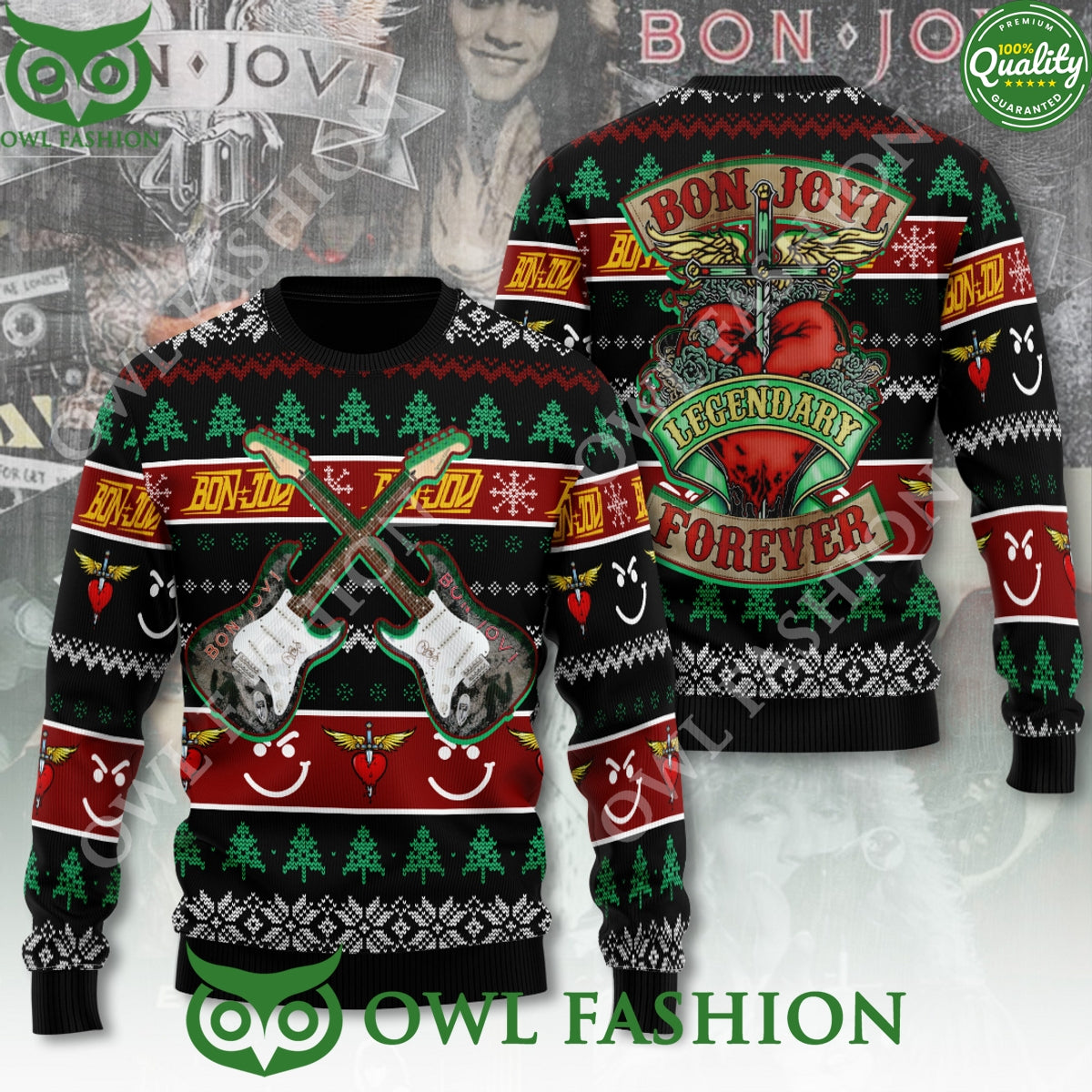 Bon Jovi Symbol Legendary Forever Christmas 3D Ugly Sweater