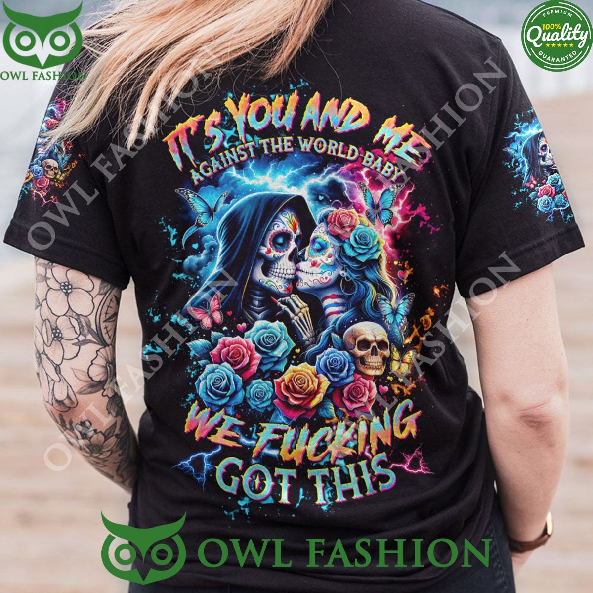 We F Got This Skull Couple You And Me Against The World Baby T Shirt