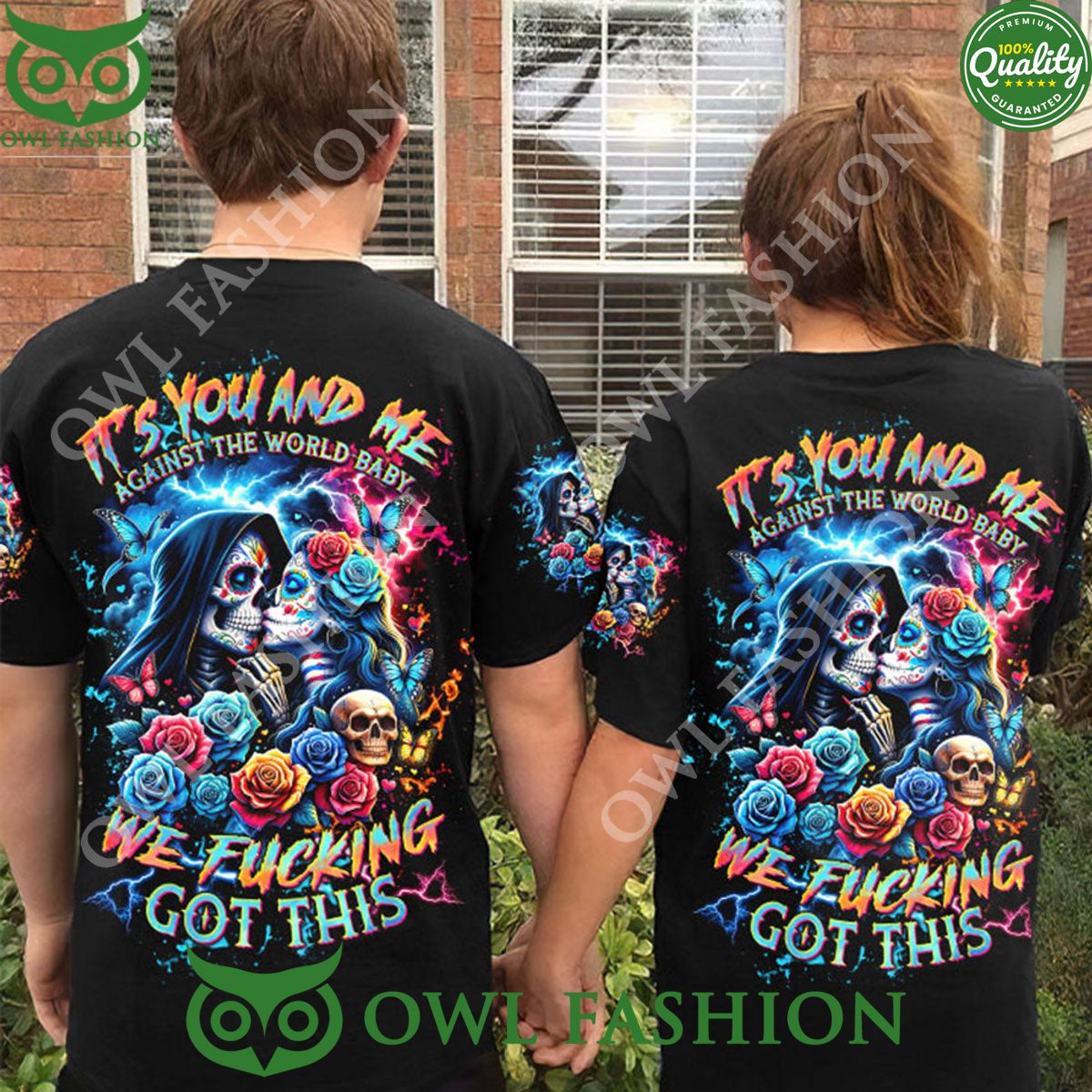 We F Got This Skull Couple You And Me Against The World Baby T Shirt