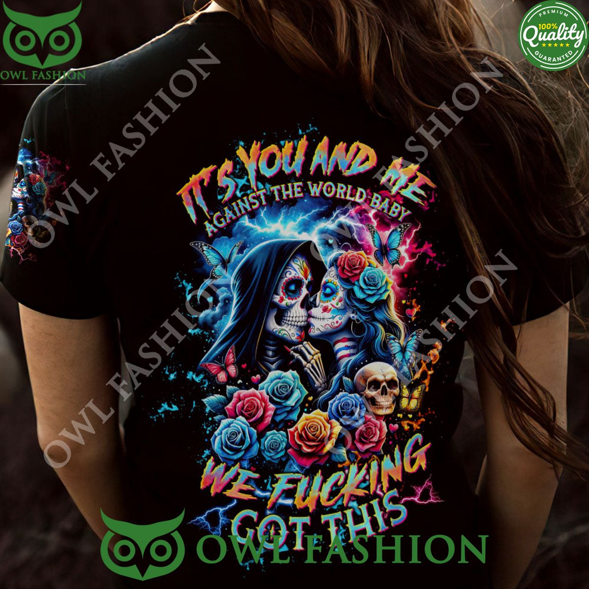 We F Got This Skull Couple You And Me Against The World Baby T Shirt