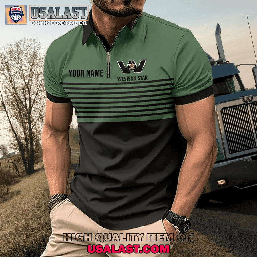 Western Star Custom Name Zipper Men Polo