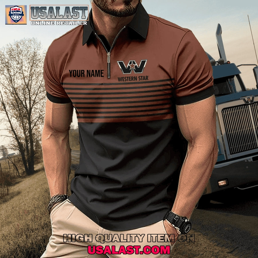 Western Star Custom Name Zipper Men Polo