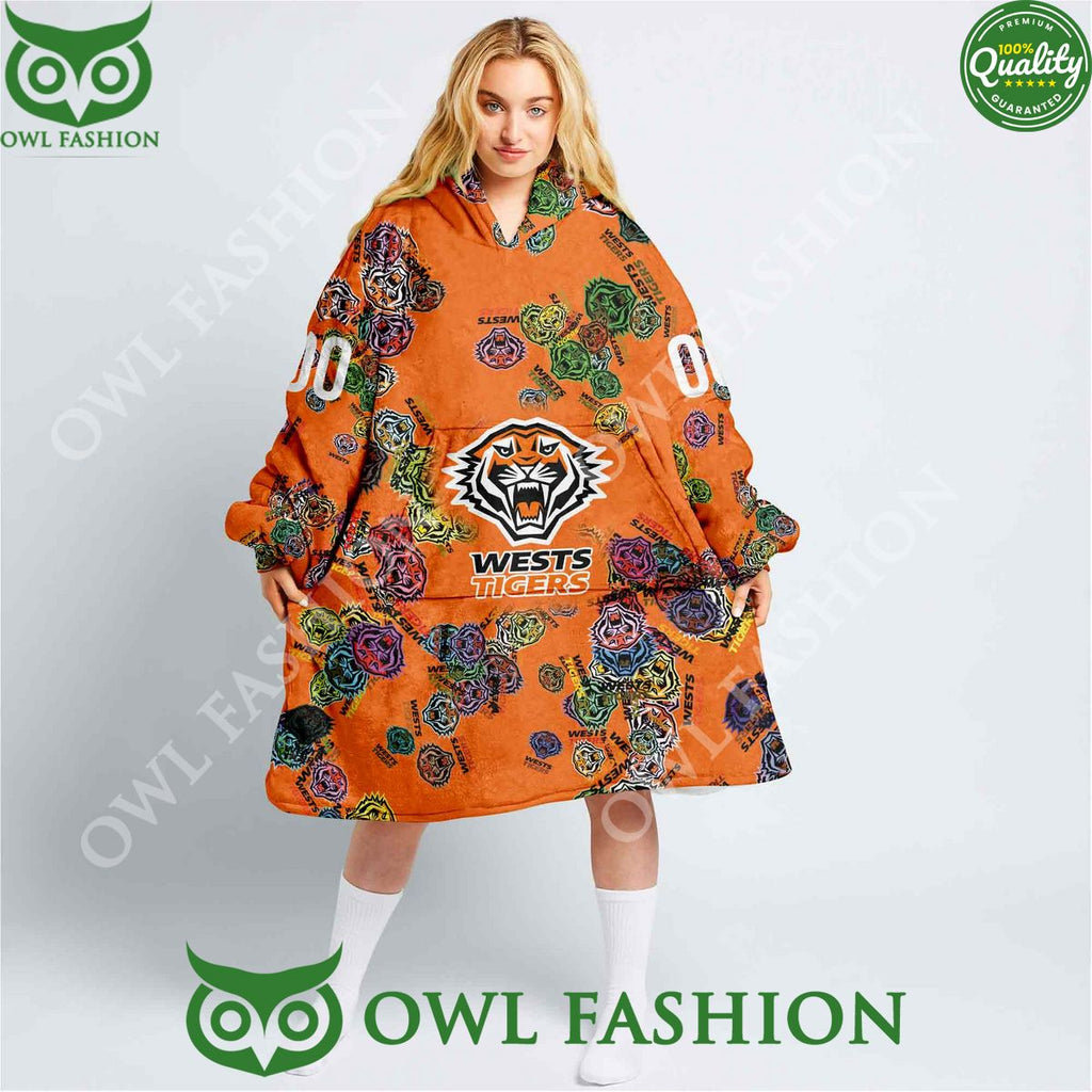 Wests Tigers Logos pattern NRL Custom Rugby League fleece blanket hooodie