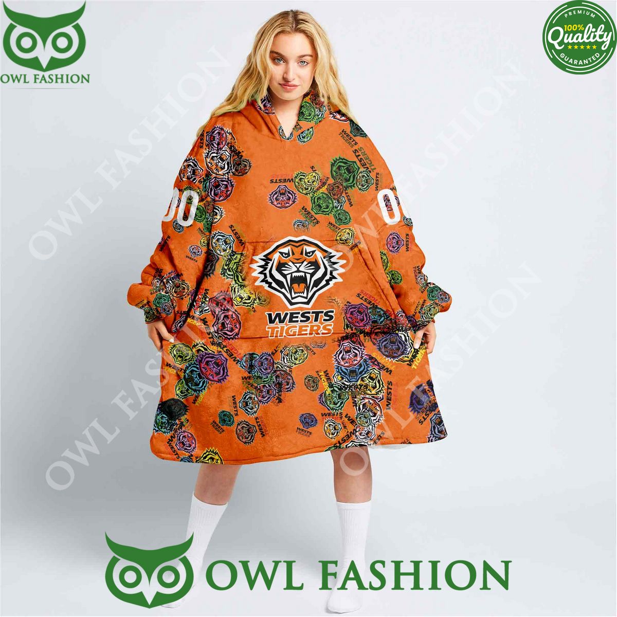 Wests Tigers Logos pattern NRL Custom Rugby League fleece blanket hooodie