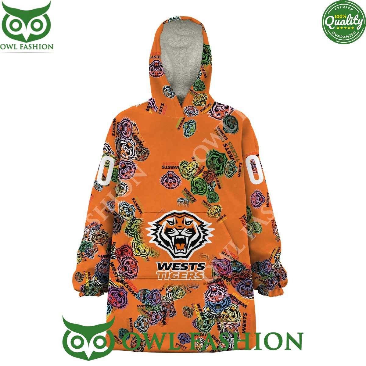 Wests Tigers Logos pattern NRL Custom Rugby League fleece blanket hooodie