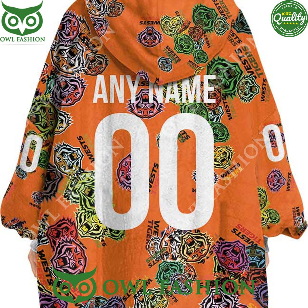 Wests Tigers Logos pattern NRL Custom Rugby League fleece blanket hooodie