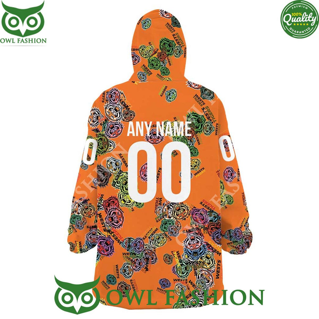 Wests Tigers Logos pattern NRL Custom Rugby League fleece blanket hooodie