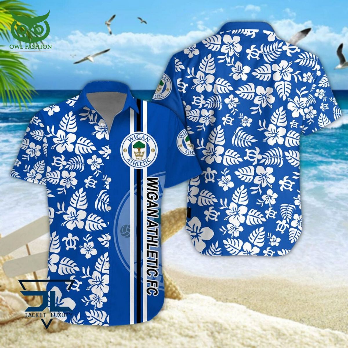 Wigan Athletic FC Logo EPL Championship Hawaiian Shirt