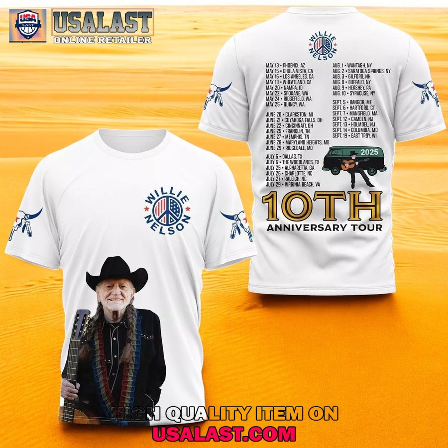 Willie Nelson 10th Anniversary Tour 2025 3D T-Shirt