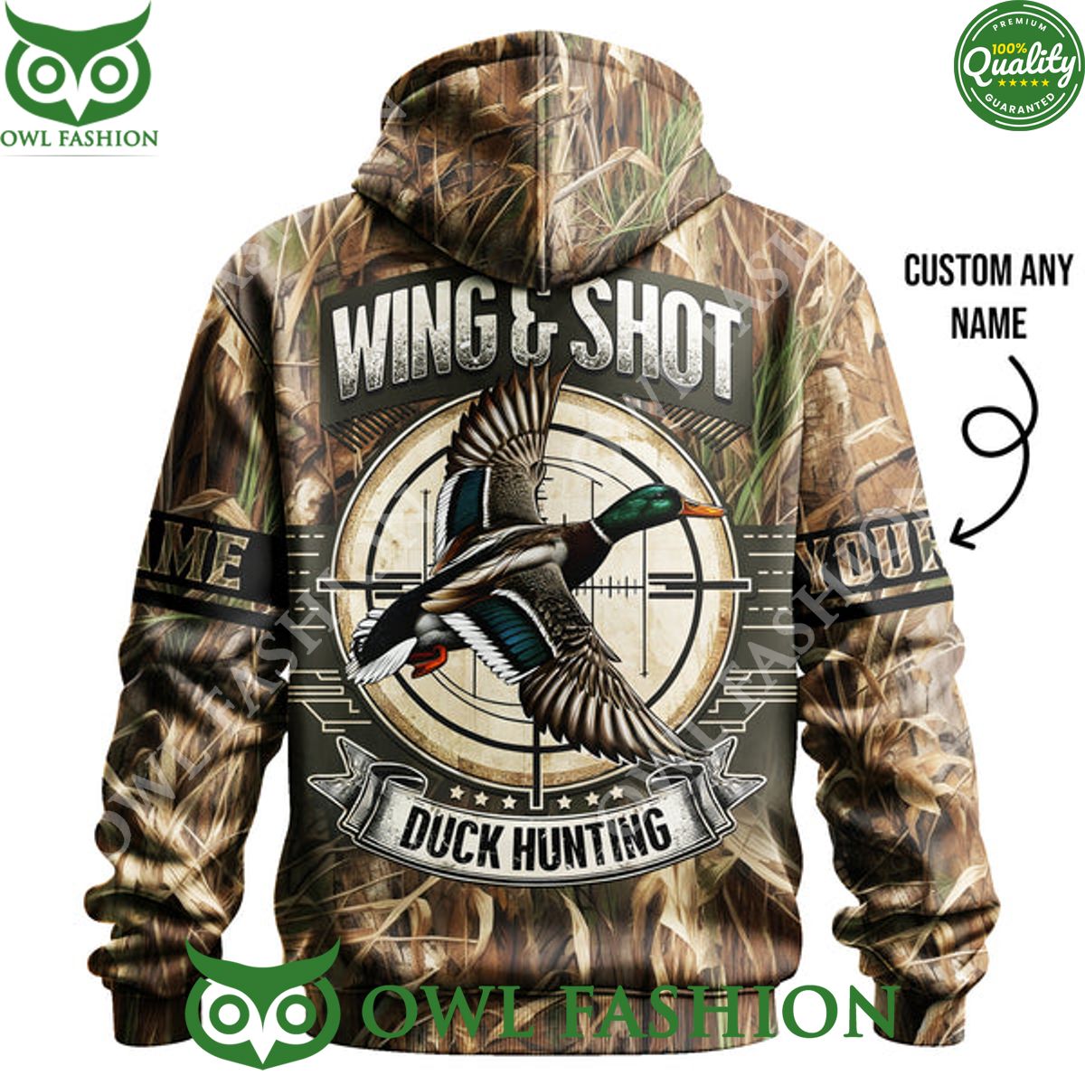 Wing and Shot Duck Hunting Custom Name 3D hoodie