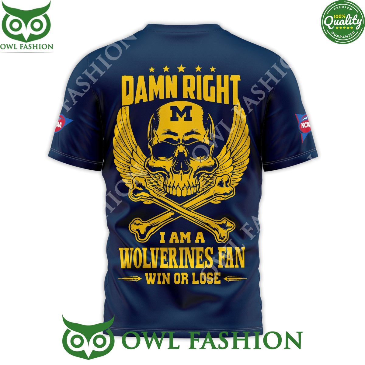 Wolverine Nation Damn Right I am a Wolverines fan win or lose skull t shirt