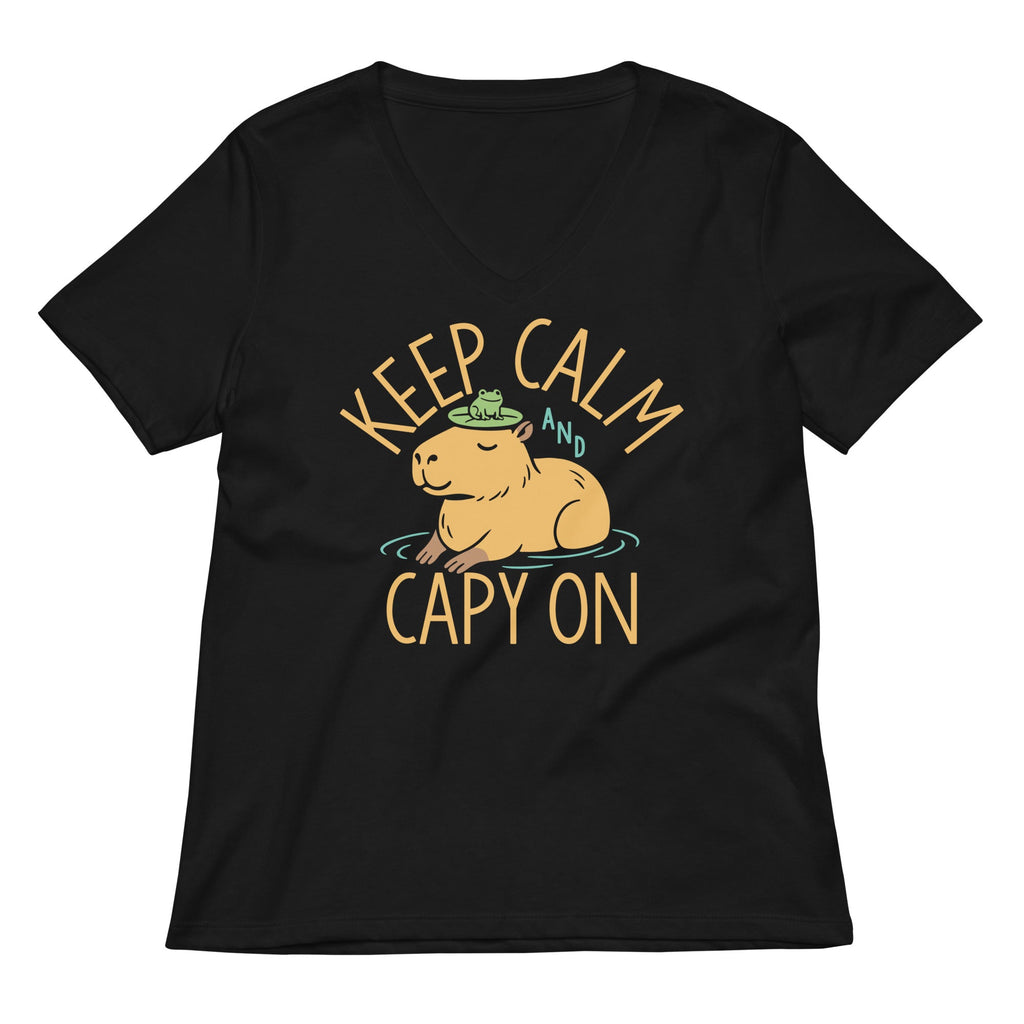 Keep Calm And Capy On Women's V-Neck Tee