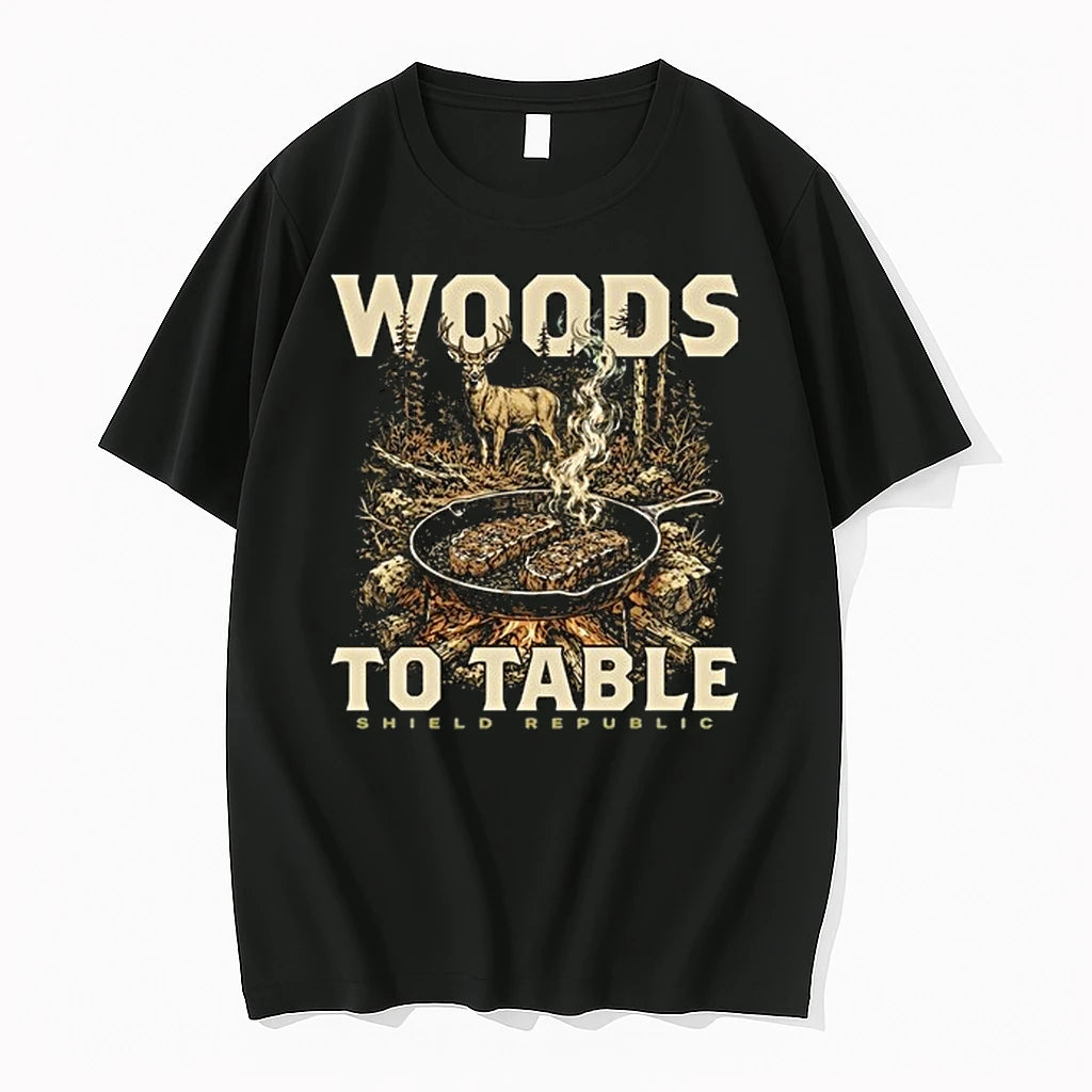 Woods To Table Shield Republic Deer Hunting Campfire Cooking Meat 0 Tshirts Sweater