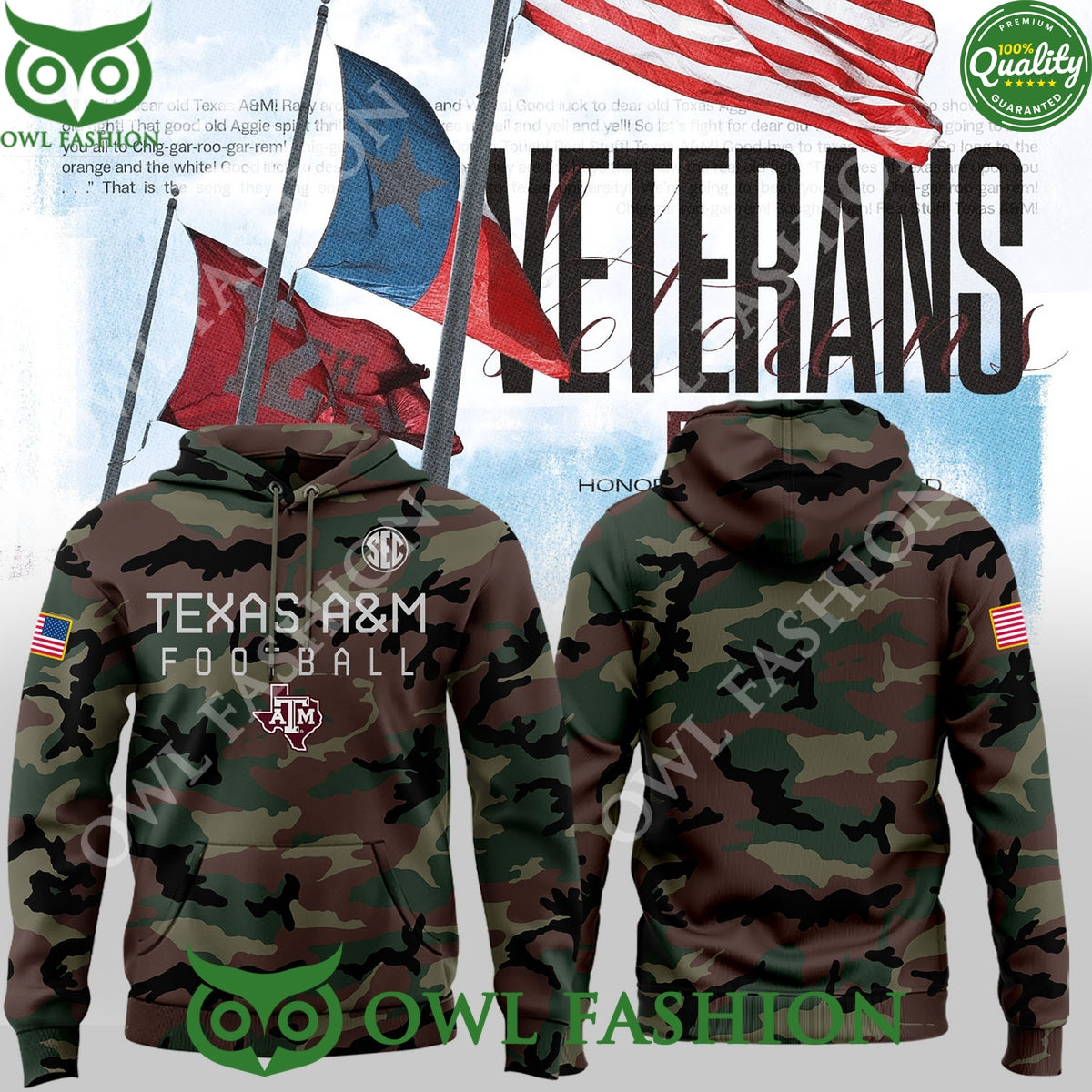Honor Veterans Military Texas A M Football Camo hoodie