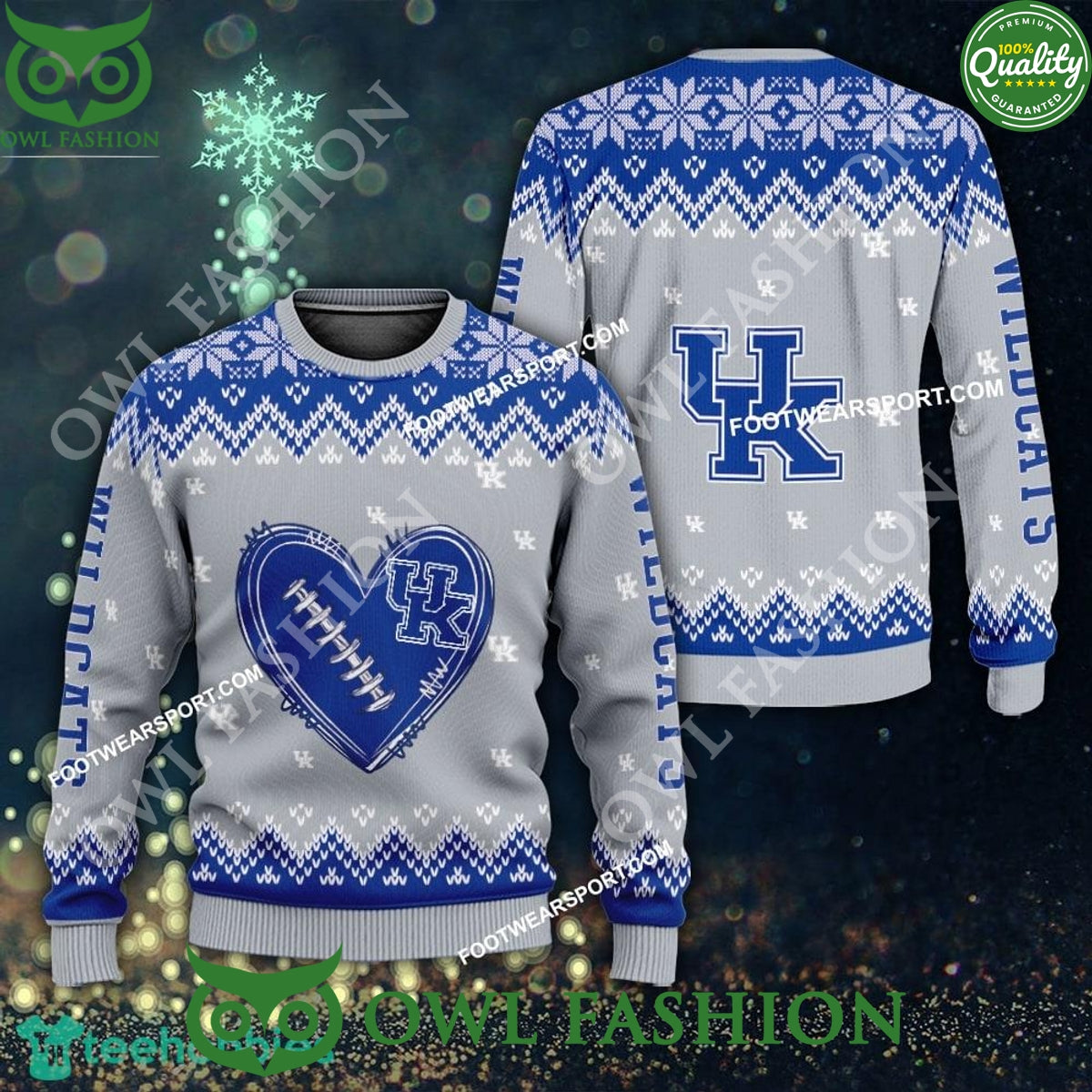 Logo Pattern Heart Football Kentucky Wildcats Christmas Ugly Sweater