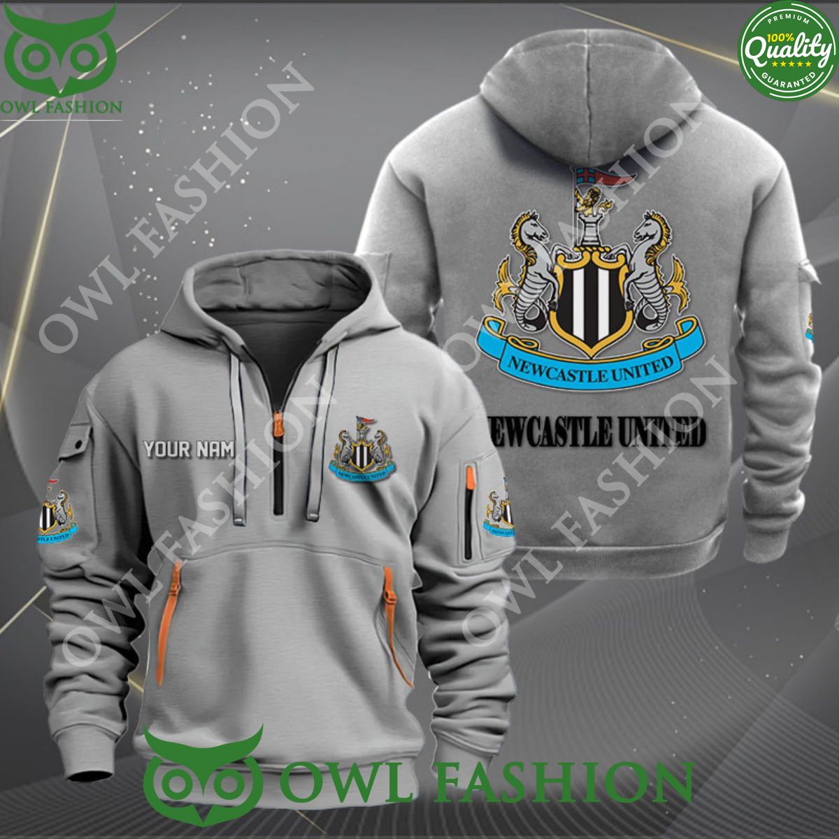 Newcastle United Premier League Customized Quarter Zip Hoodie