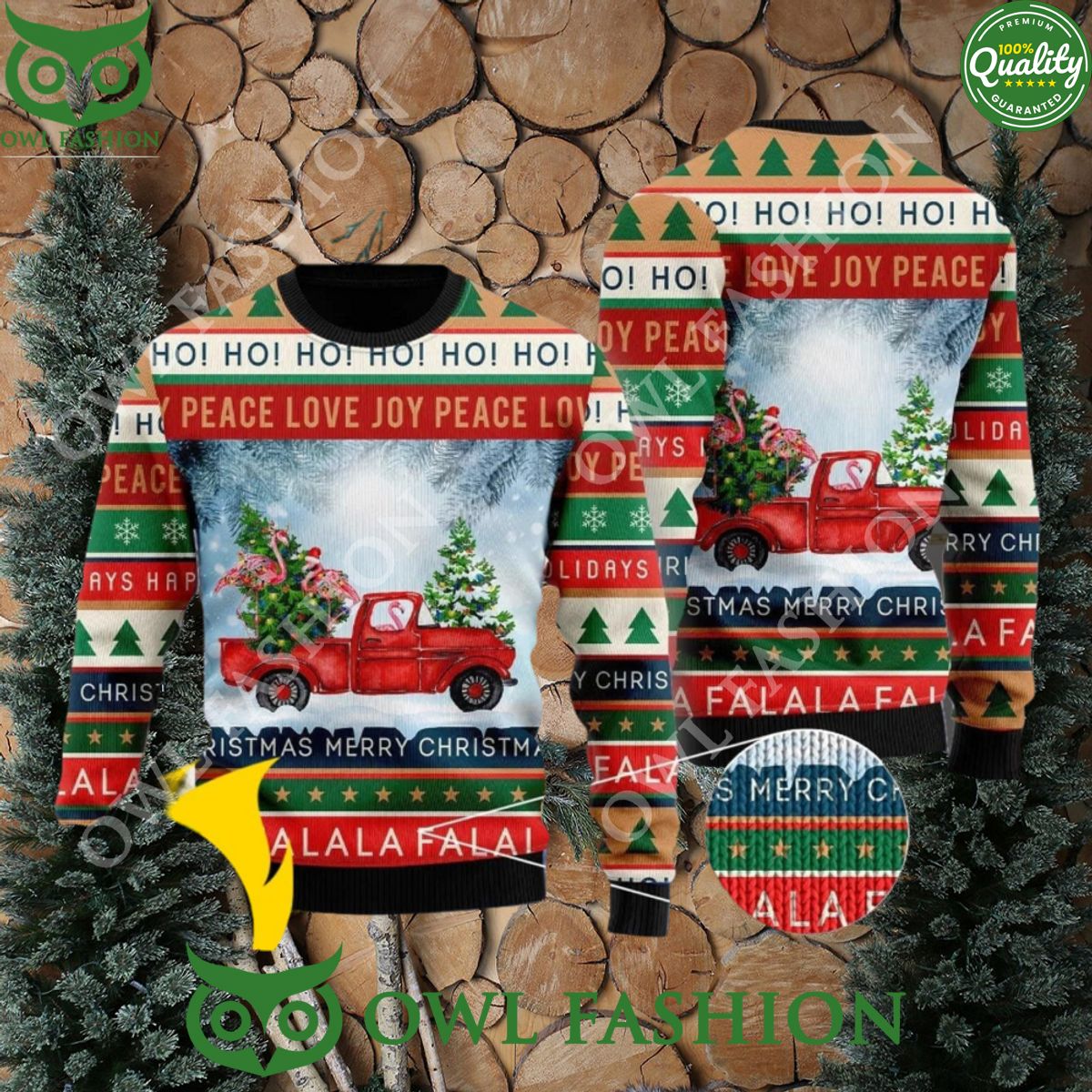 Xmas Flamingos Ride Red Truck Christmas Ugly Sweater 3D