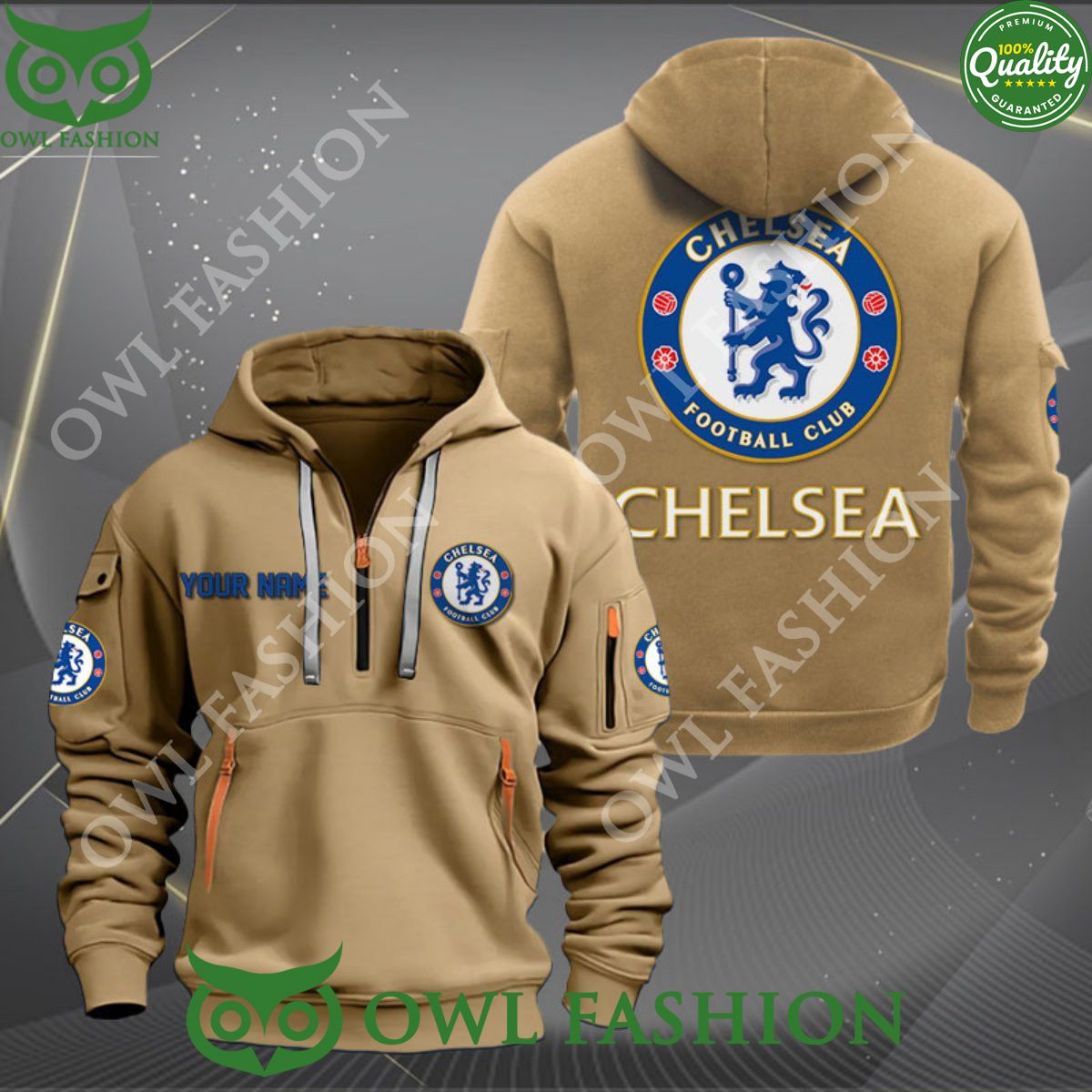 Chelsea Football Champion Custom Name Quarter Zip Hoodie