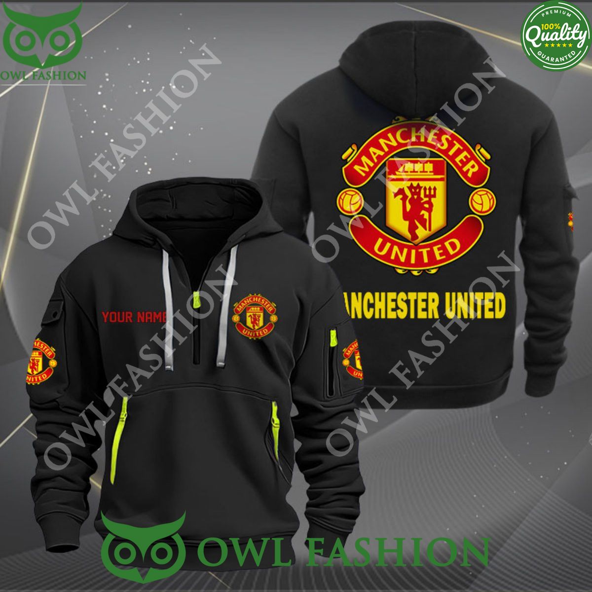 Personalized Manchester United FC Premier League Quarter Zip Hoodie