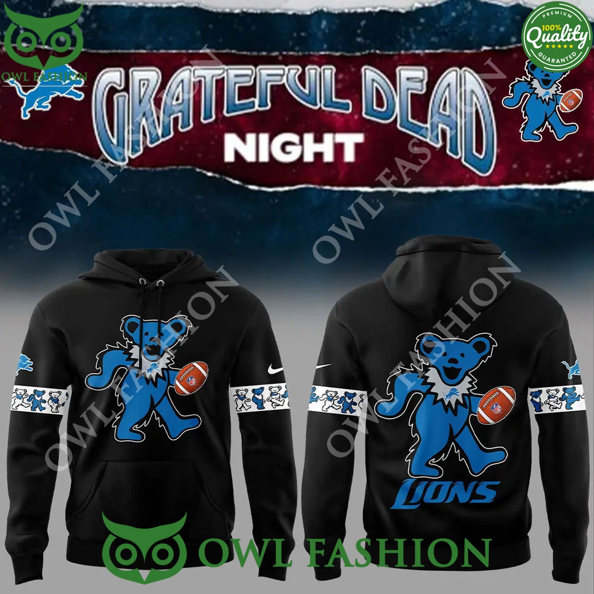Detroit Lions Grateful Dead Night AOP Football Hoodie