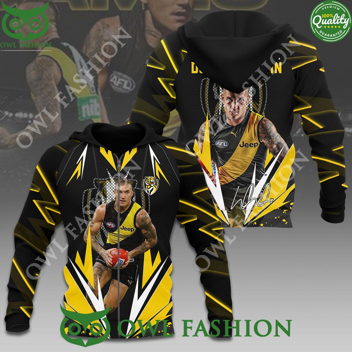 Richmond FC x Dustin Martin Logo Yellow and Black 3D t Shirt