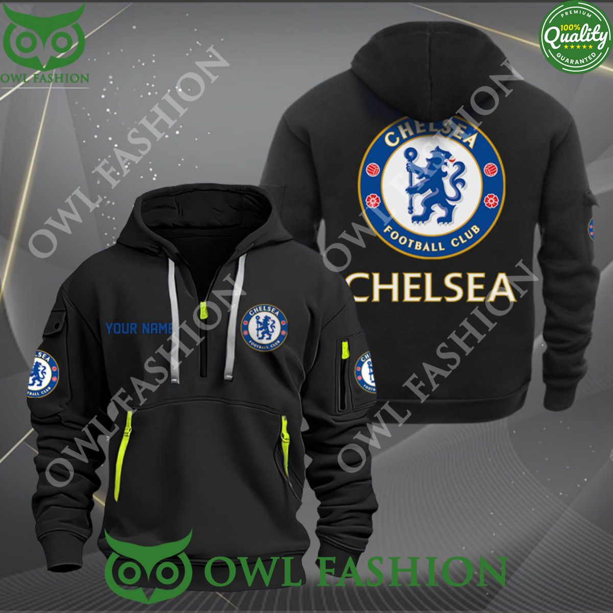 Chelsea Football Champion Custom Name Quarter Zip Hoodie