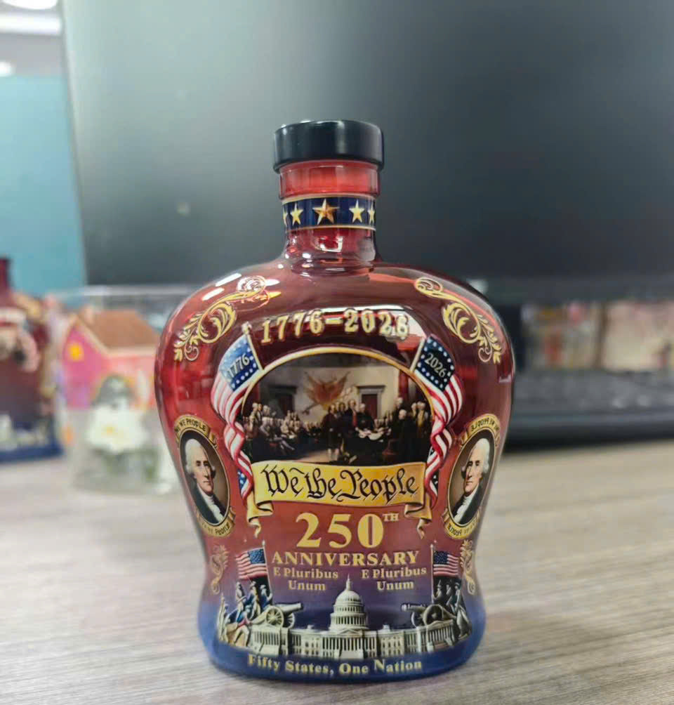 America We The People 250th Anniversary Whiskey Glass And Bottle