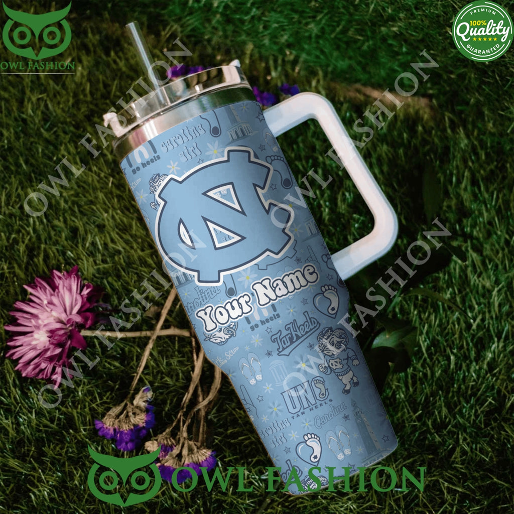 Custom Name UNC Go Heels Ball In Blue Tumbler Cup