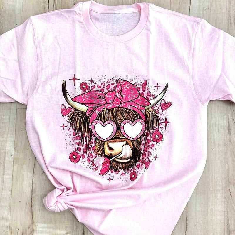 zValentine Highland Cow Graphic Tee Hoodie, Sweatshirt | RetroVerseTees.com